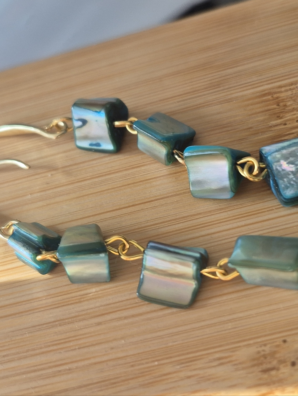 18k Gold Plated Turquoise Abalone Mother Of Pearl Drop Earrings - Picture 10 of 11